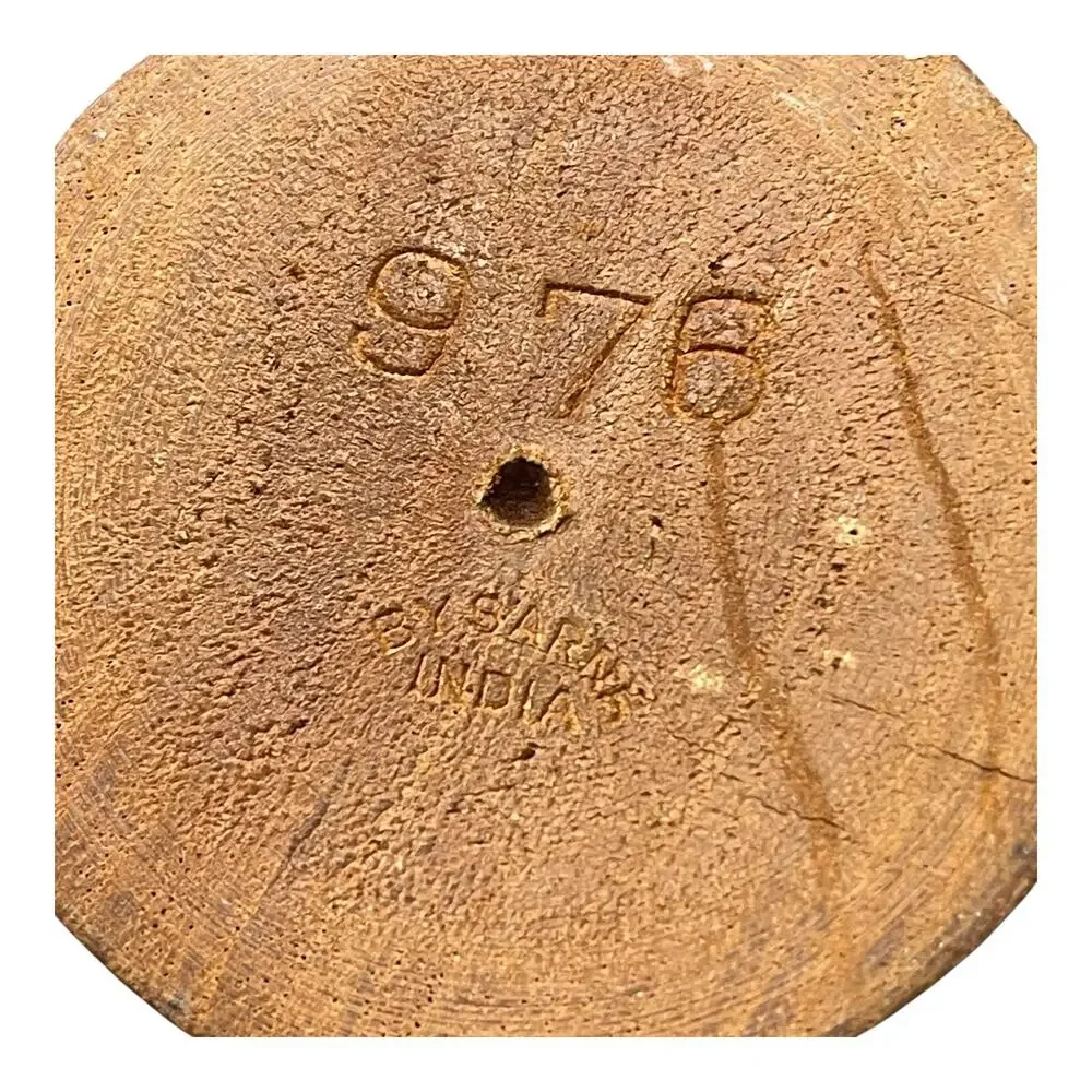 Hand-Carved Wooden Tea Light Candle Holder Floral Design Signed Made in India - Picture 9 of 9